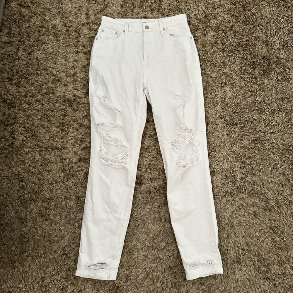 Pistola white distressed straight leg jeans
